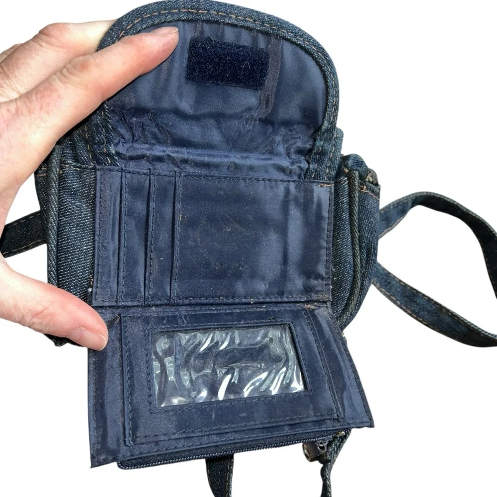 Chambray denim cross body adventure bag purse wallet